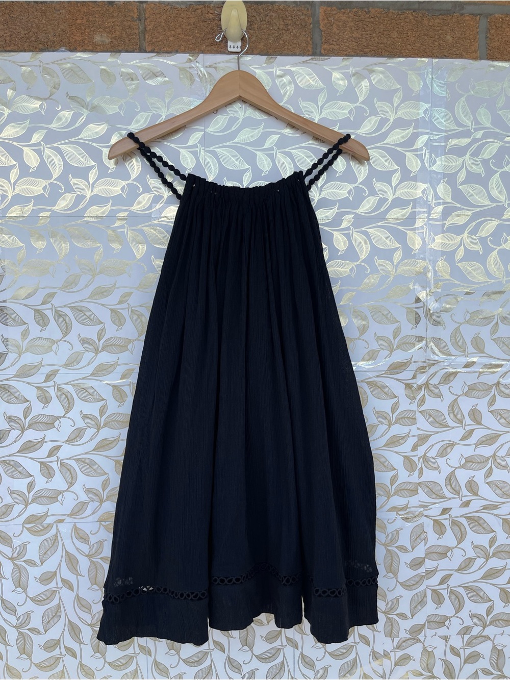Scarlett Poppies Pearls On A String Black Cotton Dress M/L Boho Cottagecore